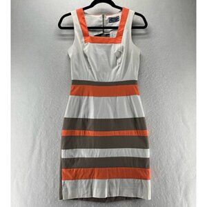 Chopin Dress Size 42 US 6 Sheath Striped Sleeveless Stretch Cotton White Orange